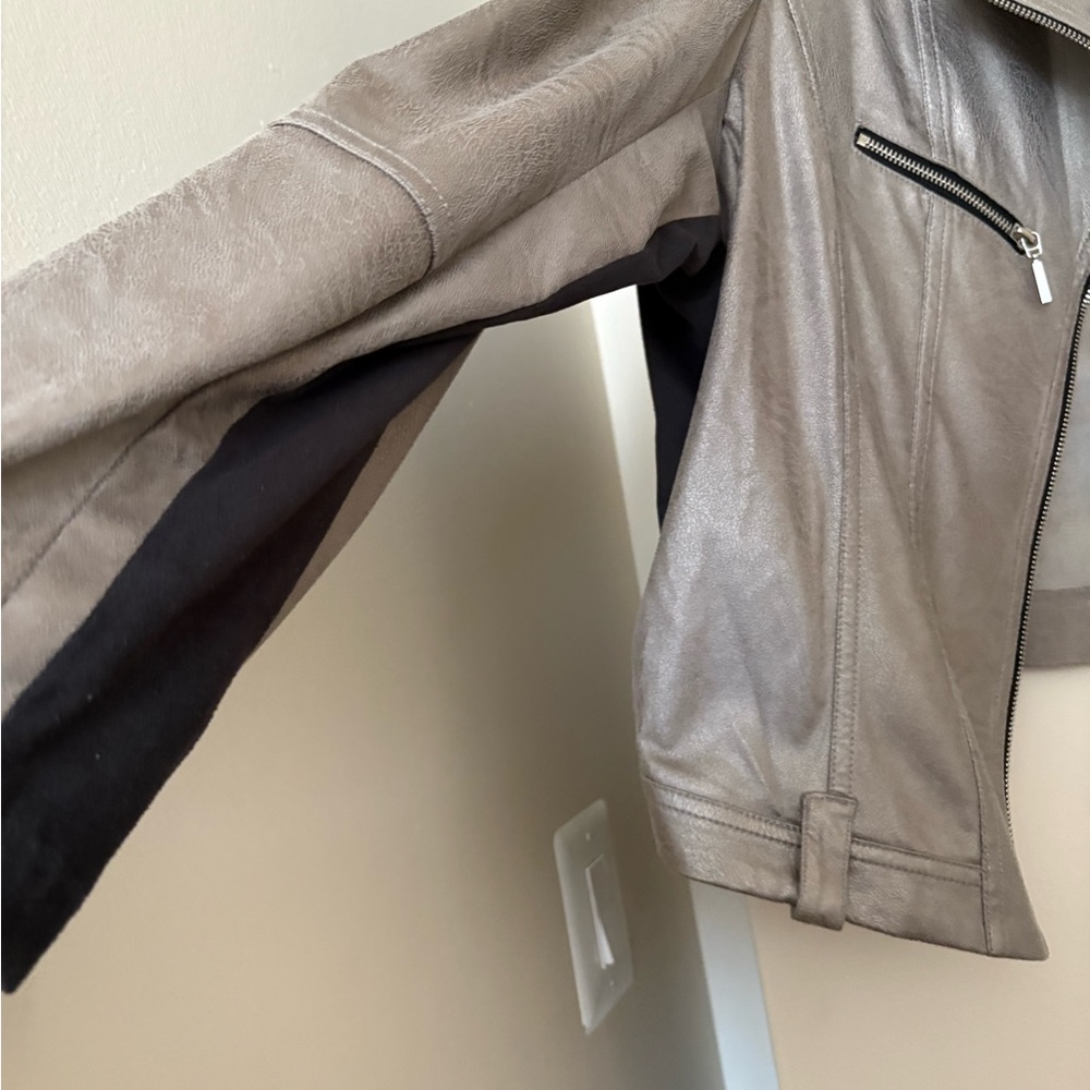 Womens Leather Moto Jacket in Taupe - Picture 3 of 3